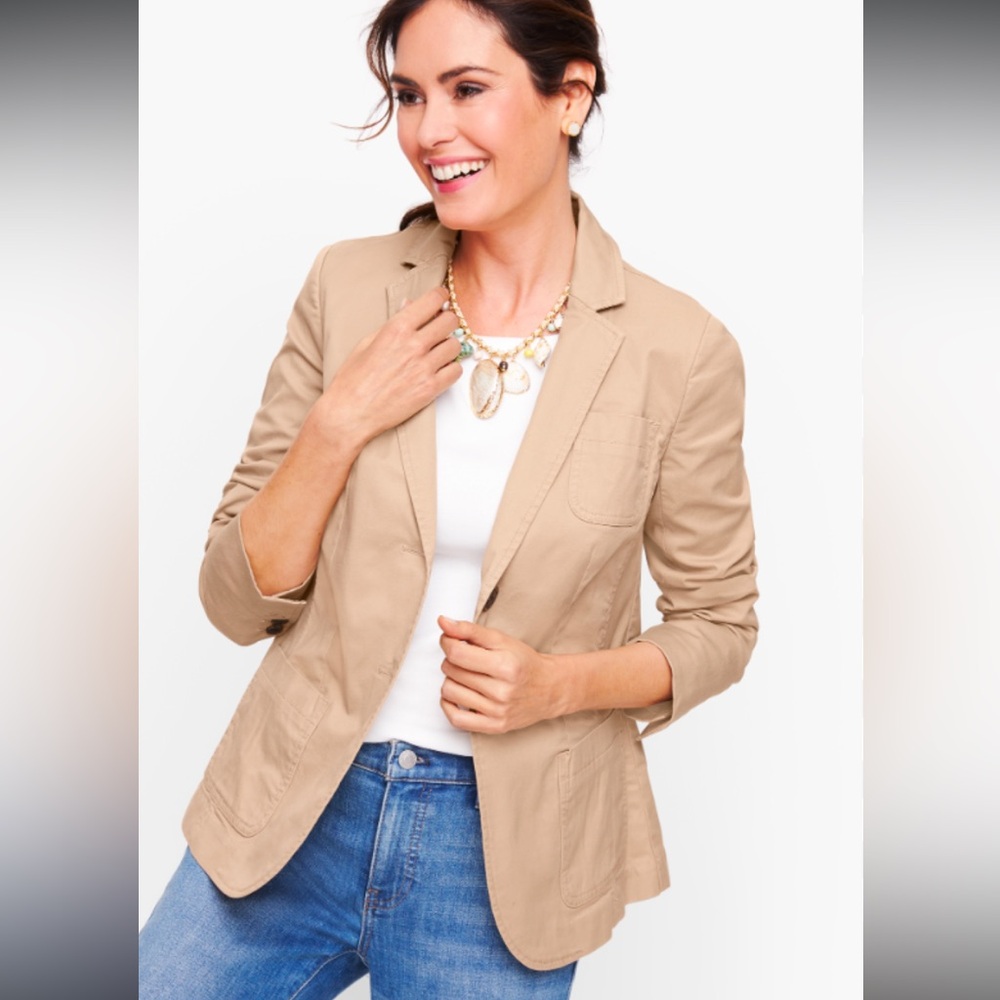 Talbots Summer Blazer Solid Tan Beige Two Buttons… - image 1